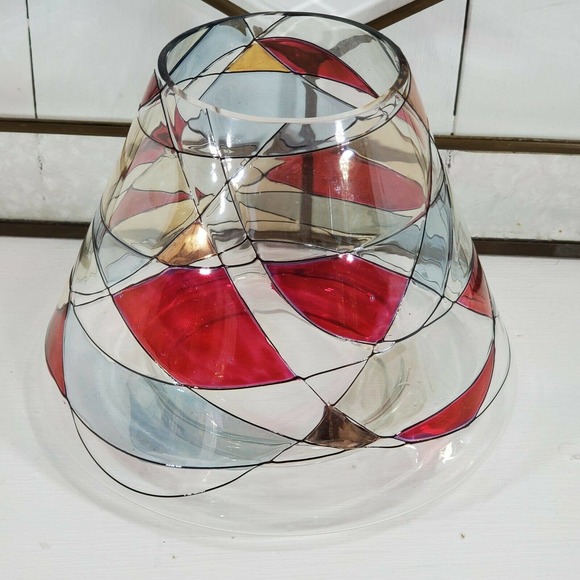 PartyLite Mosaic Calypso Jar Glass Candle Shade P8595 Stained Glass 5 x 6.5"Wide - Picture 5 of 6